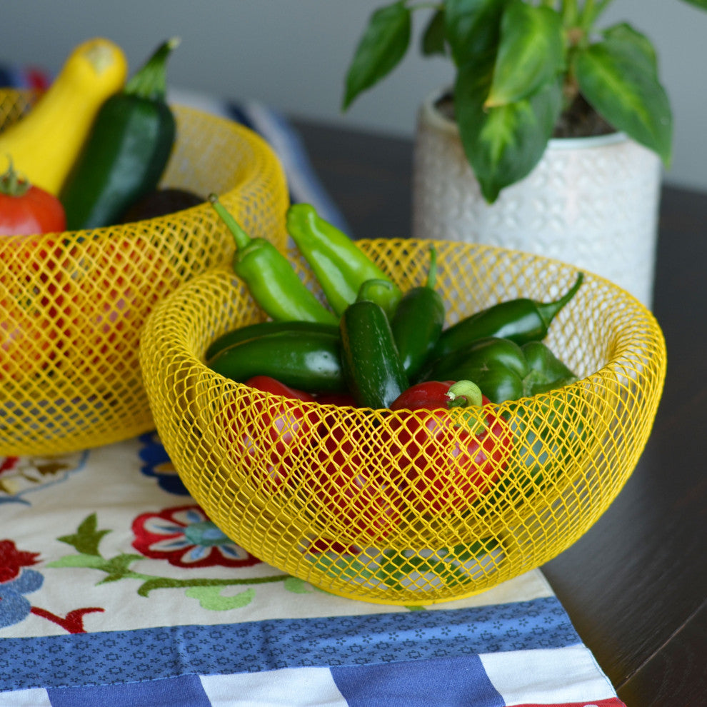 Pop Yellow 2-Piece Metal-Mesh Bowl Set