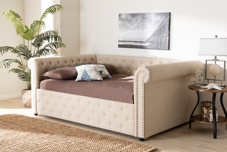 Mabelle Modern and Contemporary Beige Fabric Upholstered Full Size Daybed
