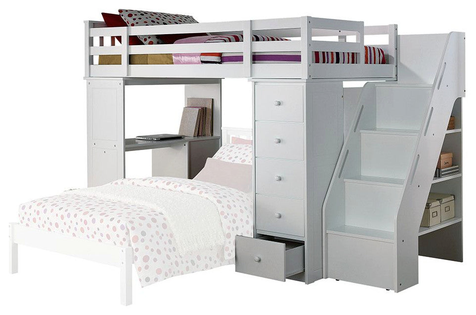 Freya Loft Bed and Bookshelf Ladder, White, Twin Bed