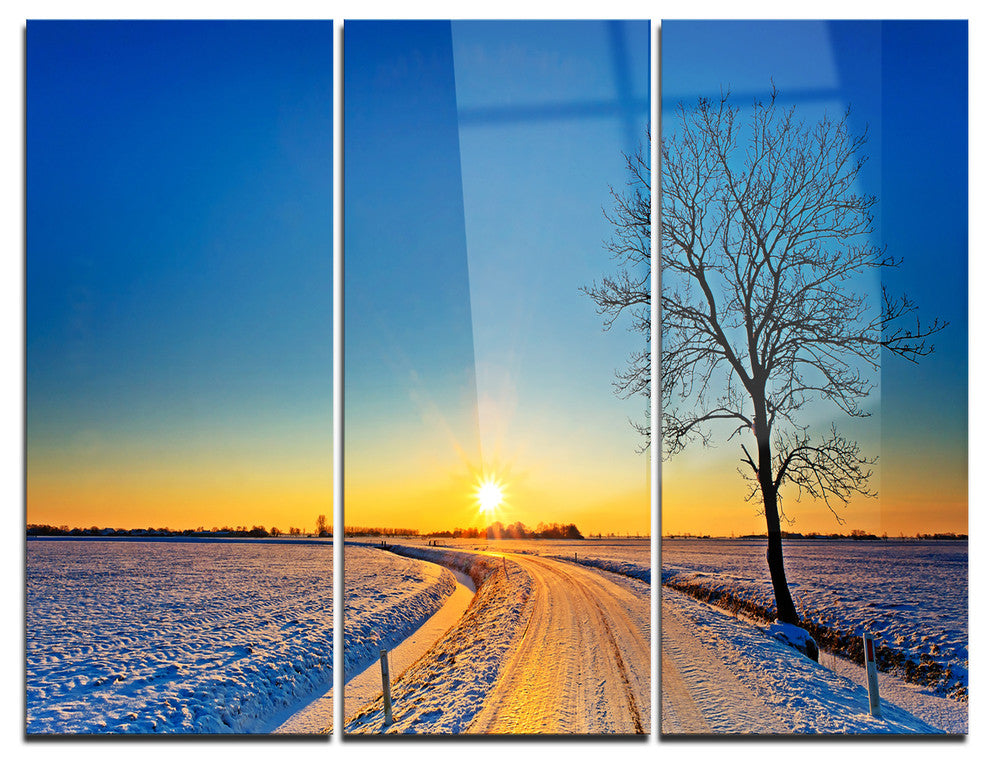 "Distant Sunset in Winter" Photography Metal Wall Art, 3 Panels, 36"x28"