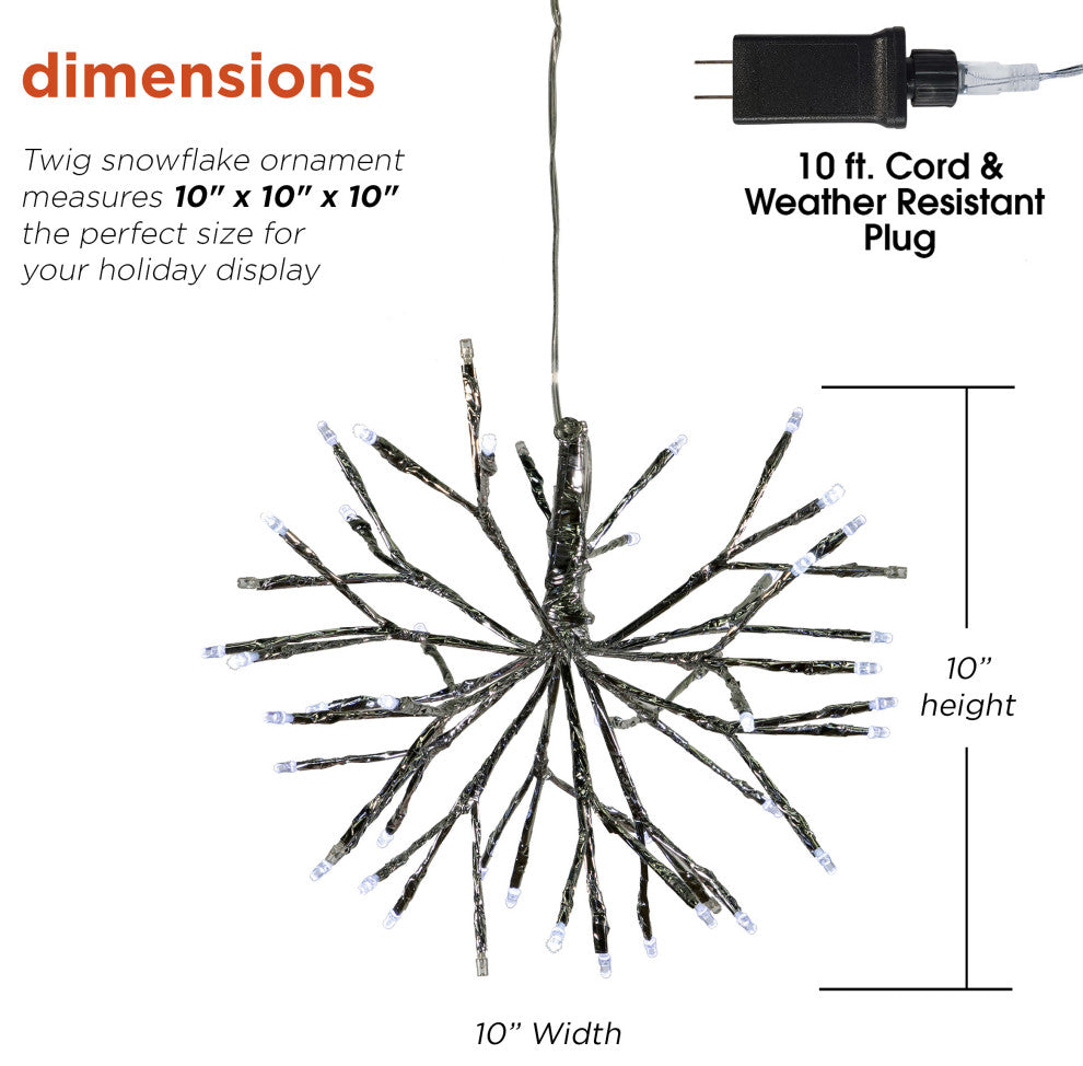 10"H Indoor Christmas Snowflake Ornament with White LED Lights, Silver