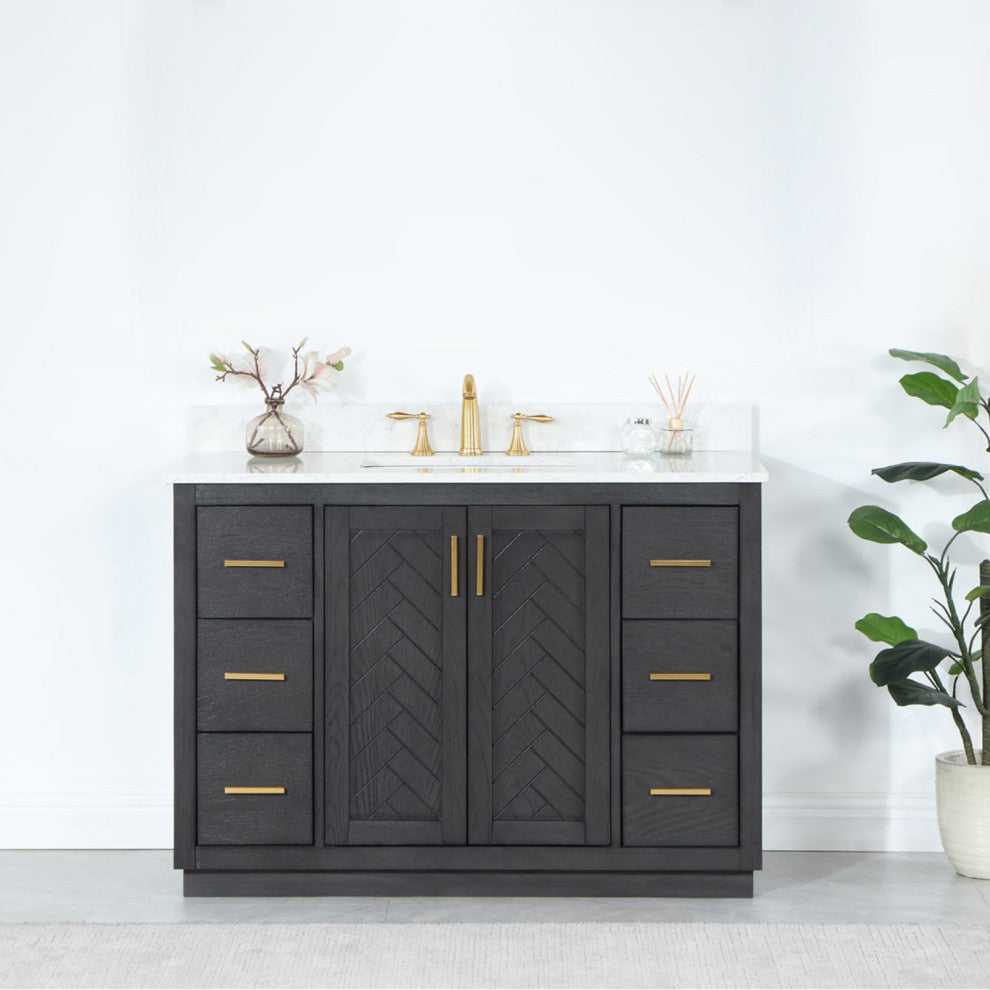 Gazsi Brown Oak Bathroom Vanity Set, 48", Without Mirror
