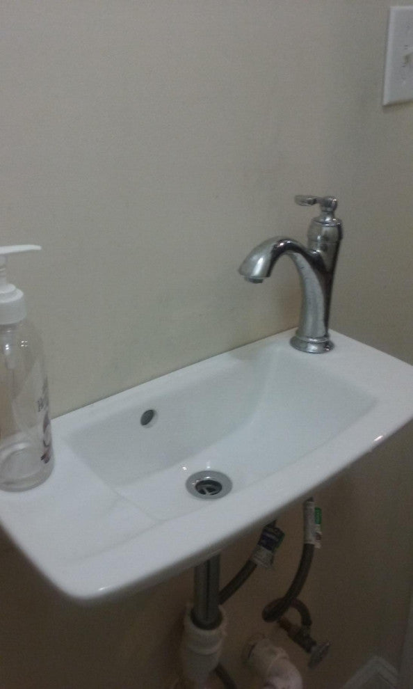 White Rectangular Wall Mount Bathroom Vessel Sink With Overflow and Faucet Holes