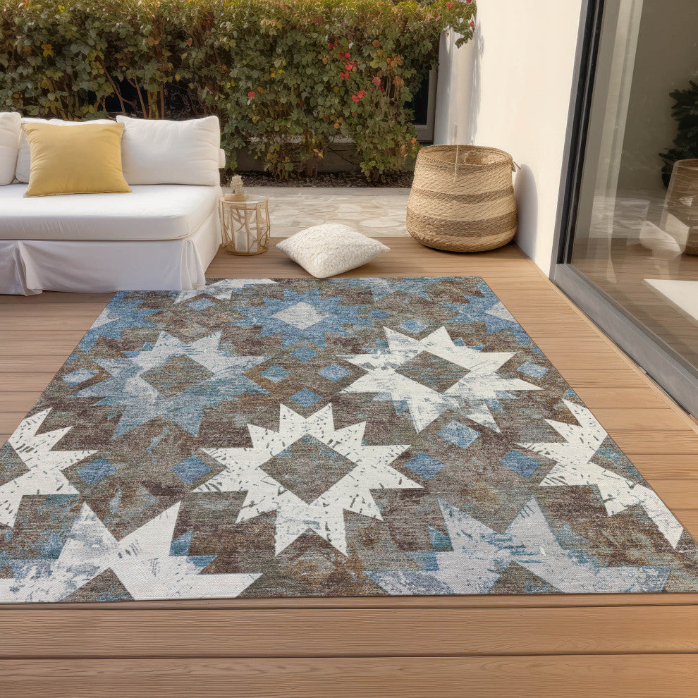 Machine Washable Indoor/Outdoor Chantille ACN1879 Brown 10' x 14' Rug