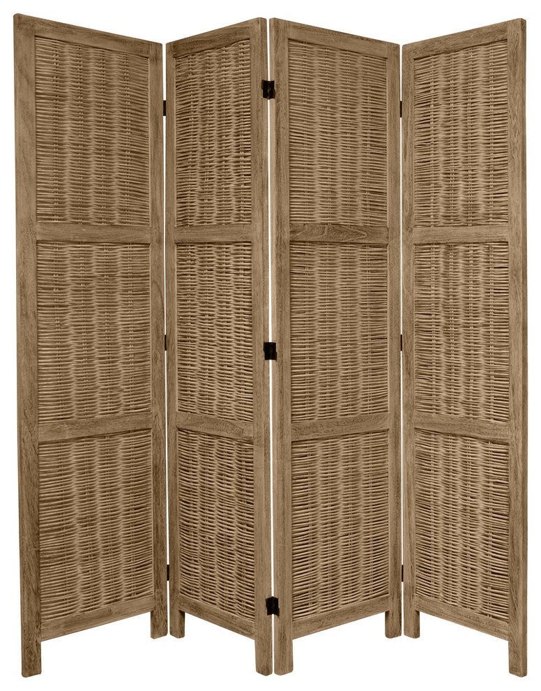 5 1/2' Tall Bamboo Matchstick Woven Room Divider, Burnt Gray, 4 Panel