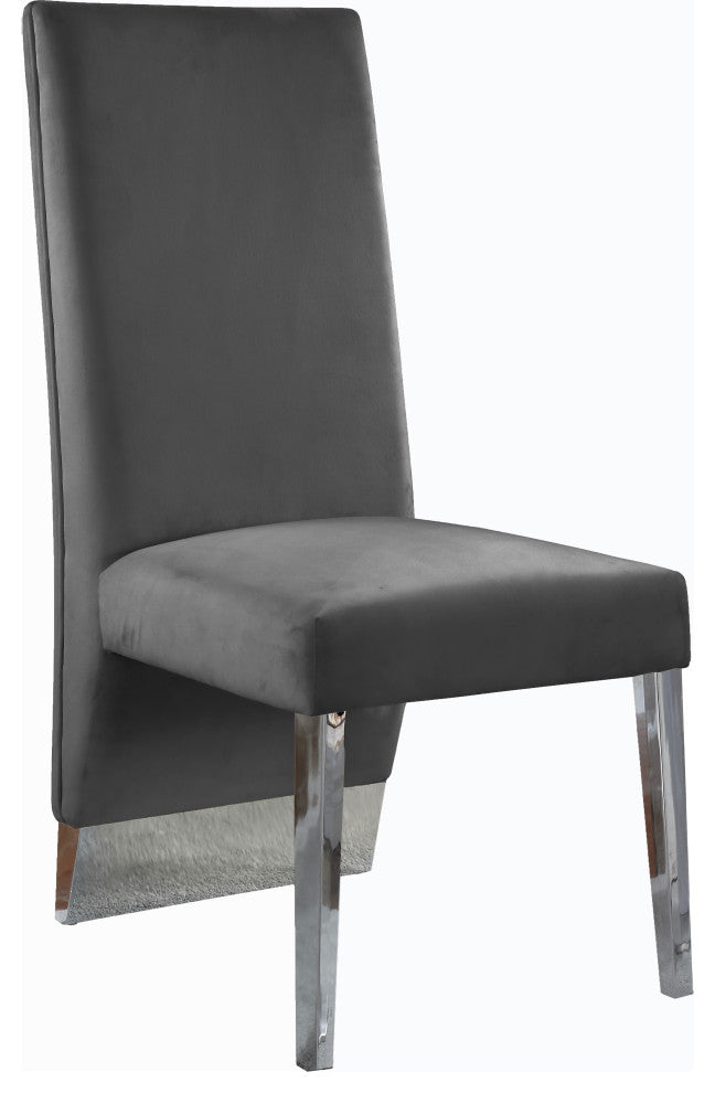 Porsha Dining Chair, Set of 2, Gray Velvet, Chrome Legs