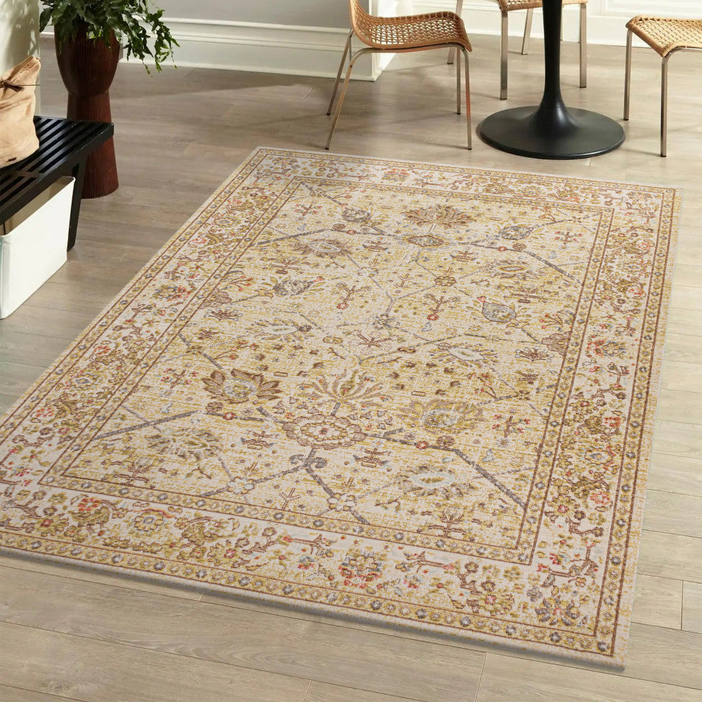 Alba Modern Faded Peshawar Area Rug, Ivory, 5 X 8