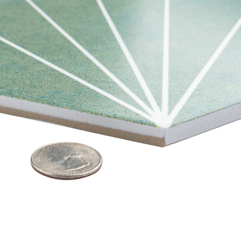 Aster Hex Encaustic Porcelain Floor and Wall Tile, Verde