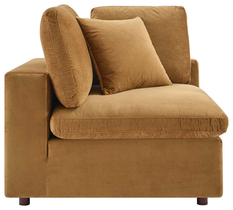 Commix Down Filled Overstuffed Performance Velvet Corner Chair Cognac