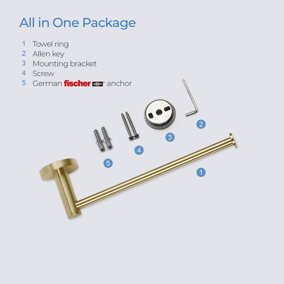 Circular 10" Bathroom Towel Bar KBA1403, Brush Gold
