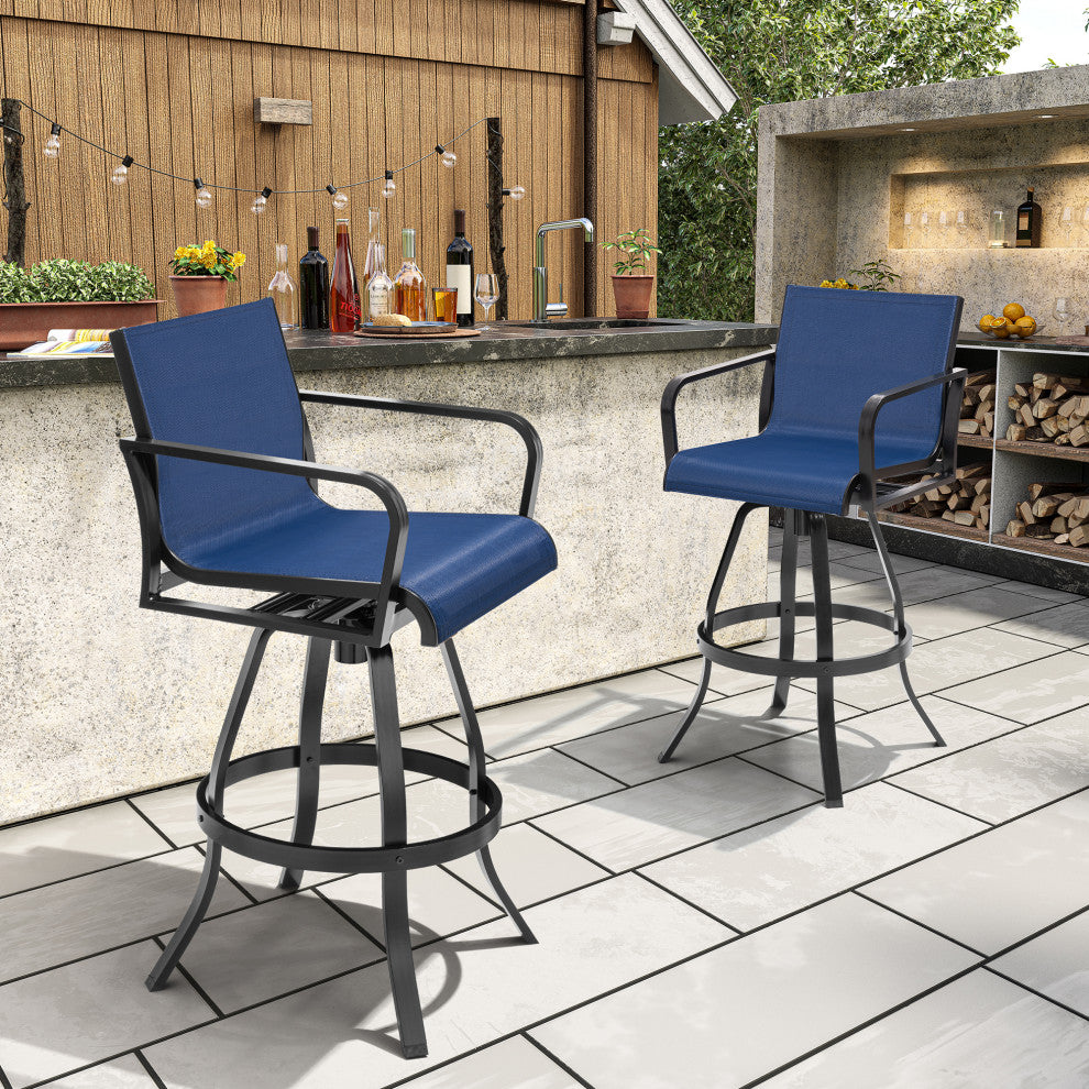 2PCS Patio Bar Stools Set Outdoor Cast Aluminum Bar Height Swivel Stools, Blue