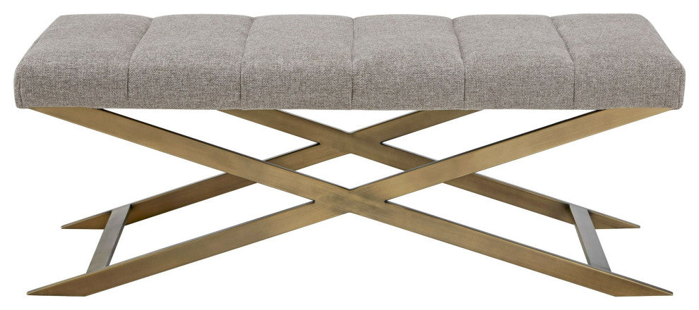Modrest Xane Contemporary Grey Fabric and Brushed Brass Bench