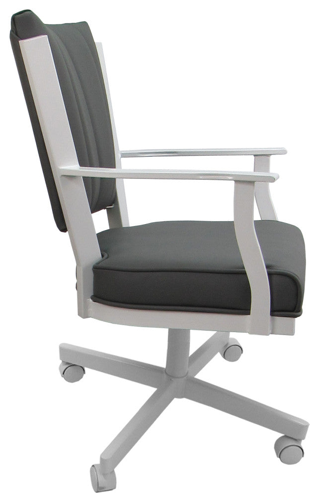 Leather Montana Dining Caster Chair Swivel Tilt with Wheels, Gray Leather on White