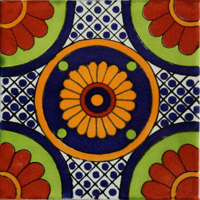 4-Piece Bacanora Talavera Mexican Tile, 6x6"