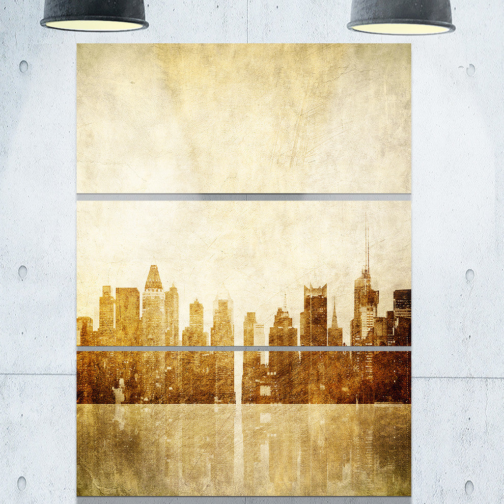 "New York Skyline Grunge View" Metal Wall Art, 3 Panels, 28"x36"