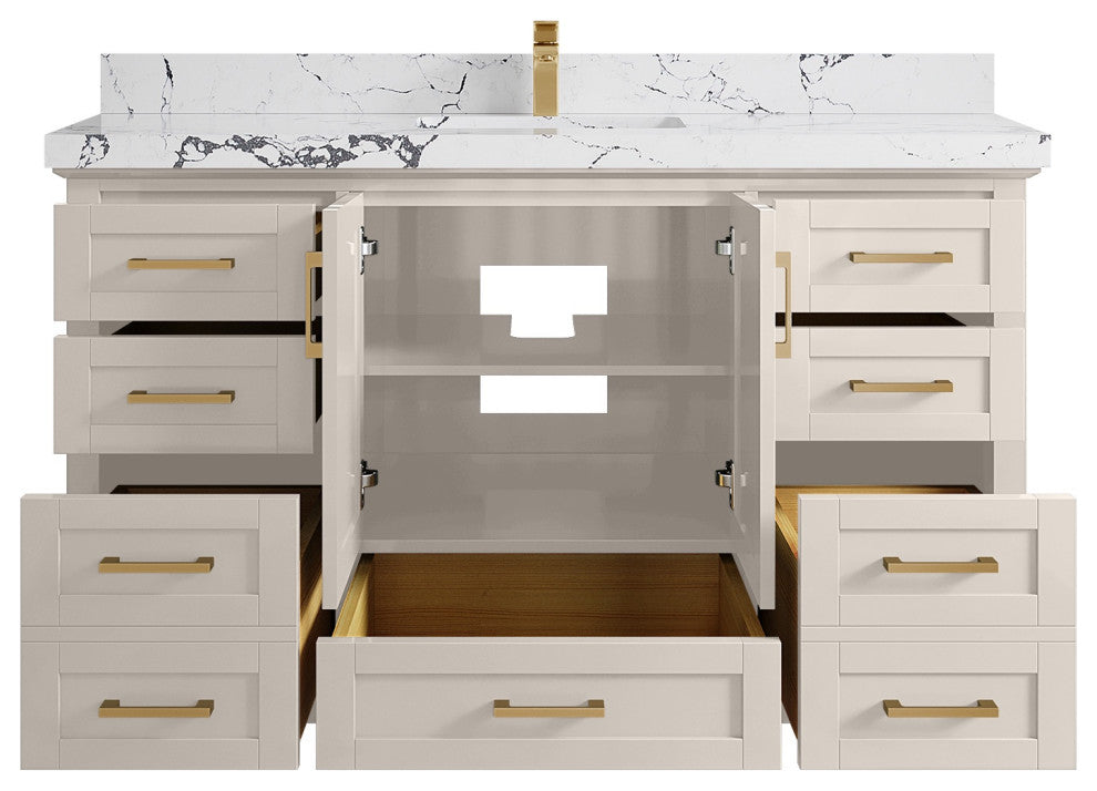Boston 60" Single Bathroom Vanity in Fine Grain 2" Viola Night