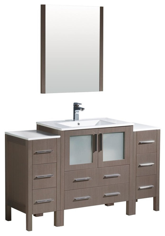 Torino 54" Gray Oak Modern Bathroom Vanity With 2 Side Cabinets, FFT1040CH