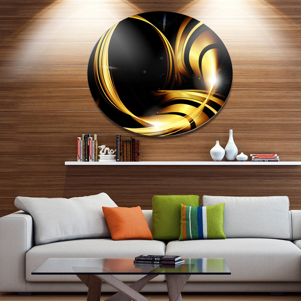 Golden Abstract Warm Fractal Design, Abstract Round Metal Wall Art, 36"