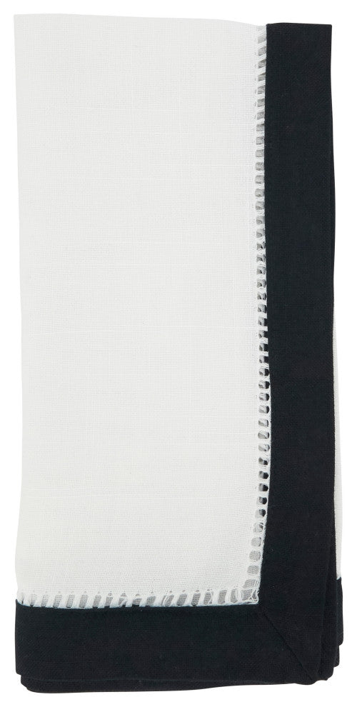 Classic Charm Two-Tone Hemstitch Napkin, Set of 12, Black, 20"