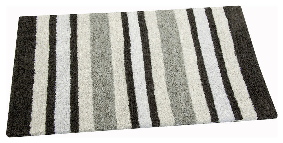 Bath Rug Cotton, GSF 220, Pattern Woven Stripes, Grey, 36"x24"