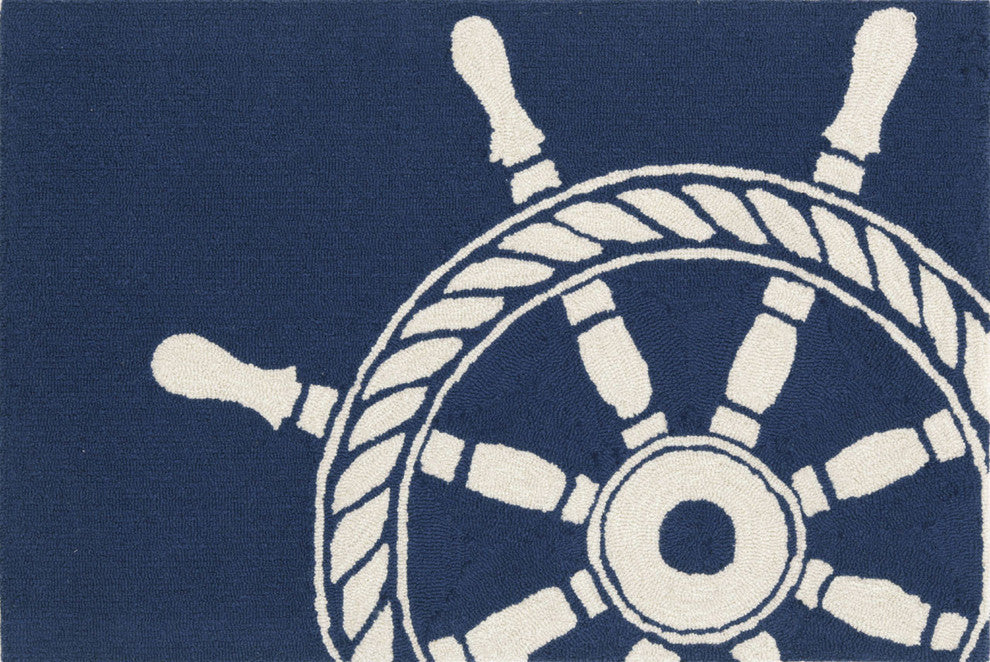 Frontporch Ship Wheel Indoor/Outdoor Rug Navy 1'8"x2' 6"