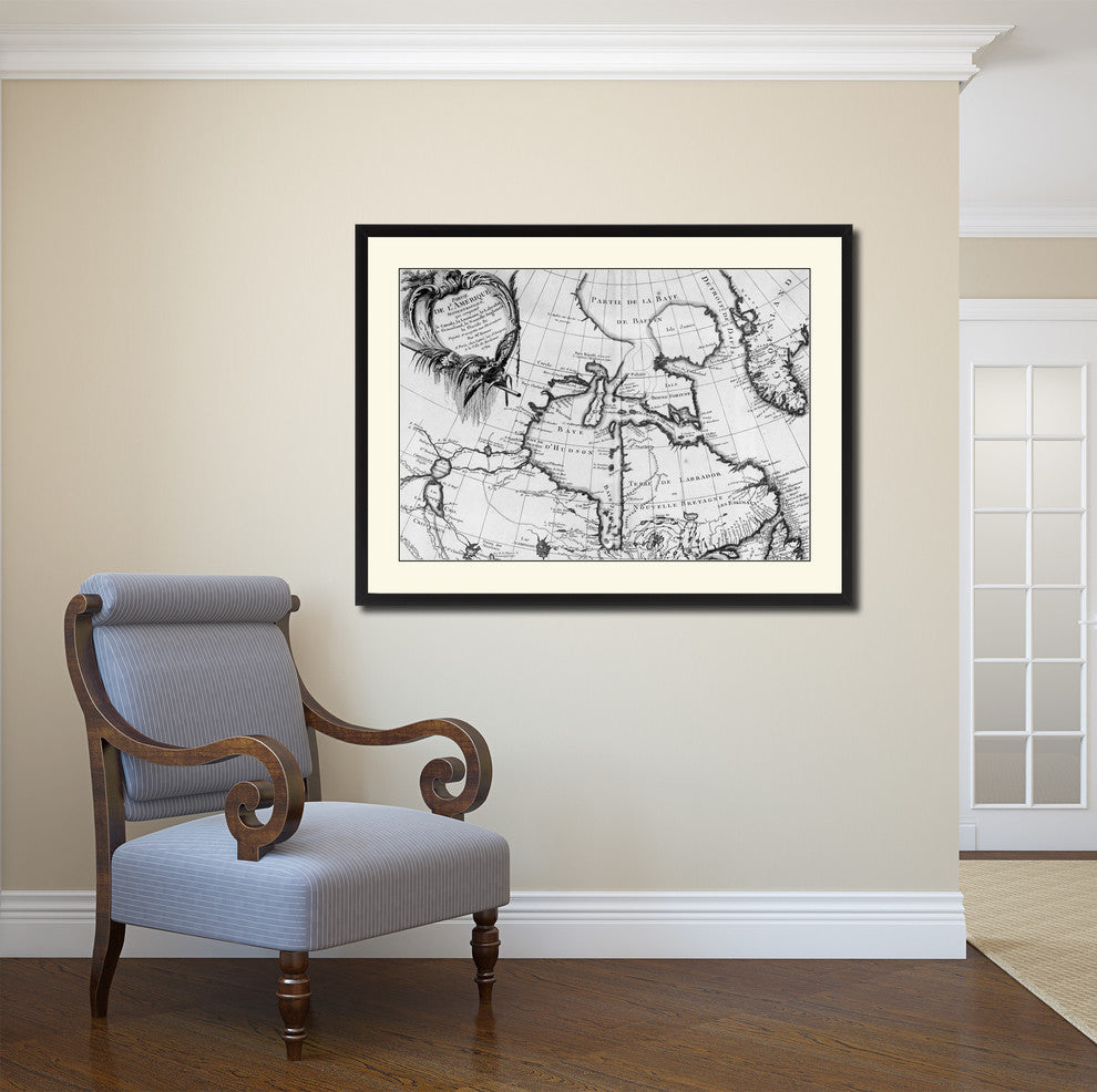 North East Canada & Greenland Vintage B&W Map Canvas Print, 28"x37"