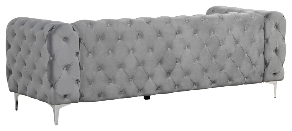 Julissa 4 Piece Velvet Living Room Set UFE, Gray