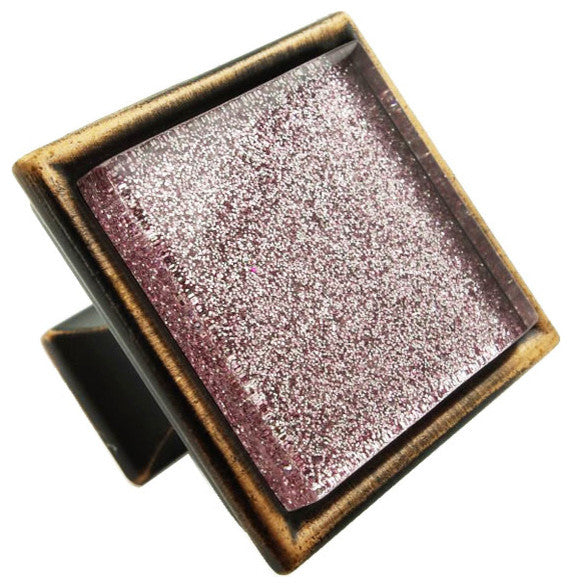 Sparkling Amethyst Puprle Sand Crystal Glass Oil Rubbed Bronze Classic Knob