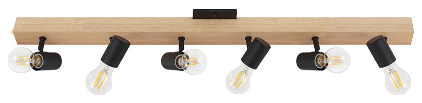 Kingswood, 6-Light Track Light, Black, Natural Finish