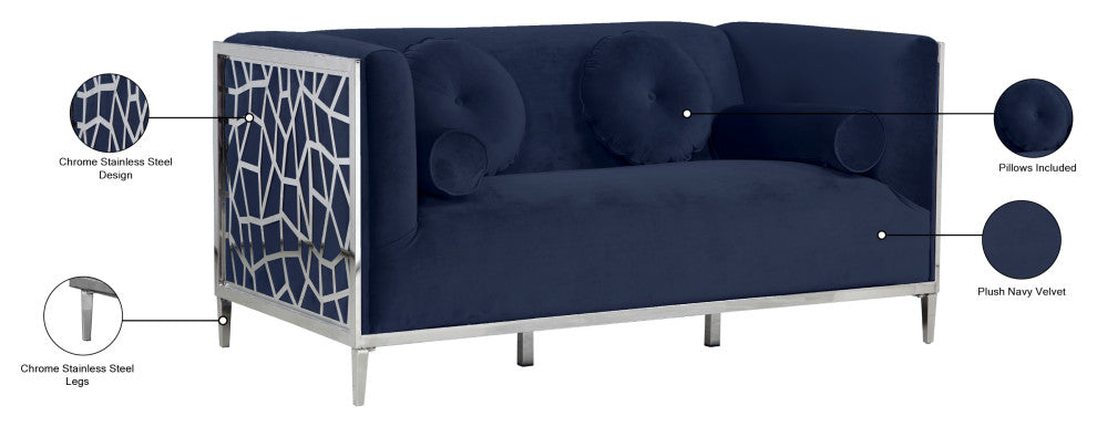 Opal Velvet Upholstered Loveseat, Navy