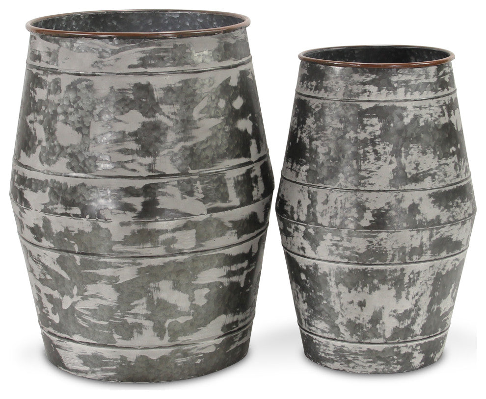 Galvanized Barrel Planters, Set of 2