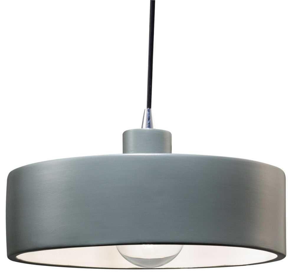 Radiance Dish Pendant, Polished Chrome, Pewter Green Shade, Black Cord, E26