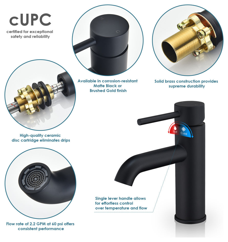 Tubize Single Hole Single-Handle Bathroom Faucet, Matte Black
