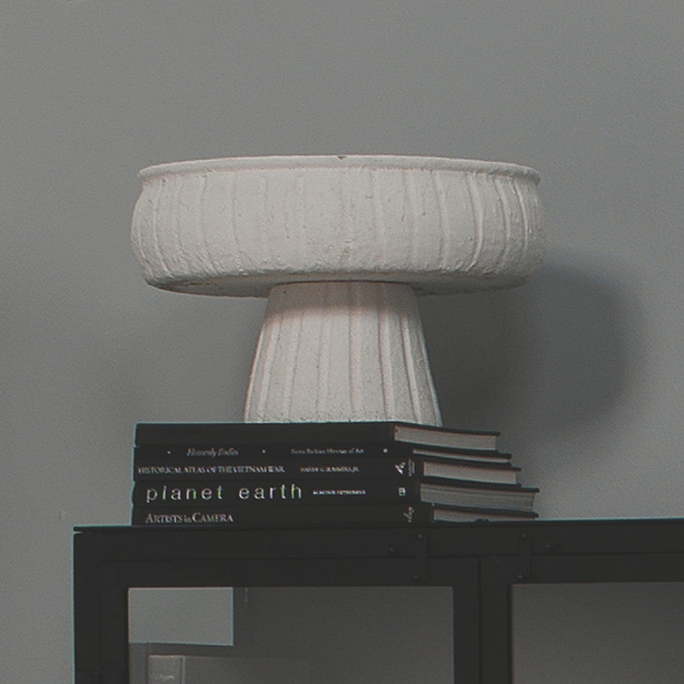 Aegean Pedestal Bowl, Rough Matte White Ceramic, Large