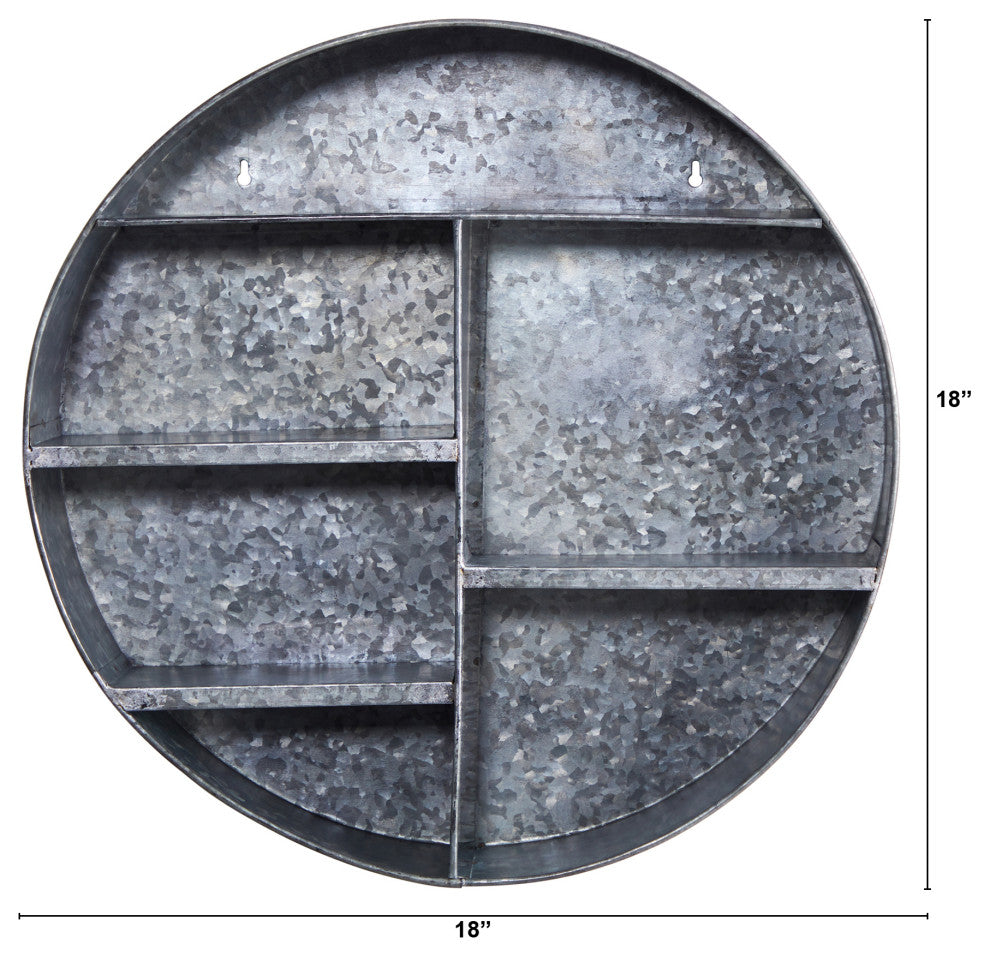 18" Galvanized Circular Metal Wall Mounted Shelf With Four Tier Shelves