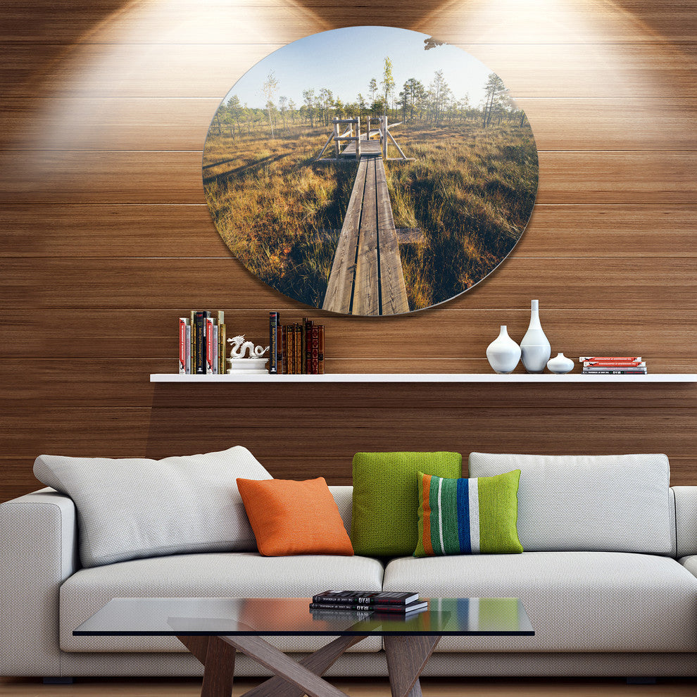 Retro Grainy Film Look Footpath, Landscape Wall Disc Metal Artwork, 23"