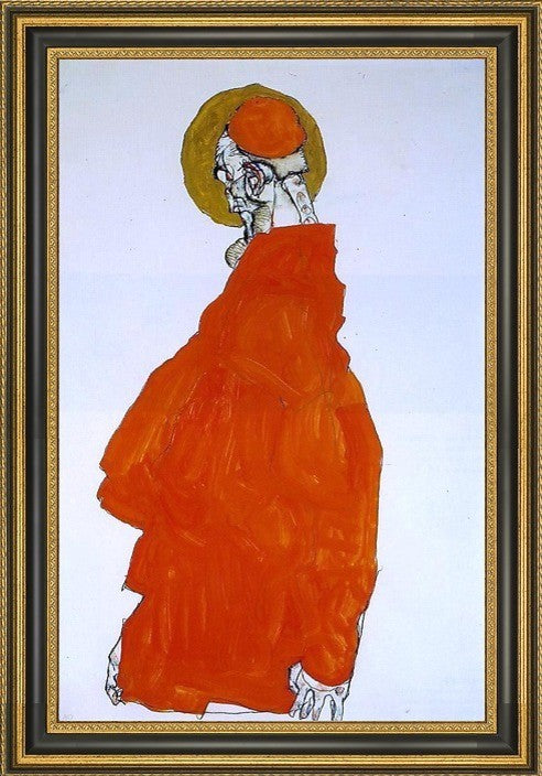 Egon Schiele Standing Figure with Halo - 18" x 27" Framed Premium Canvas Print