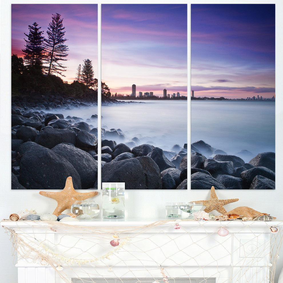 "Rocky Burleigh Point in Blue" Metal Wall Art, 3 Panels, 36"x28"