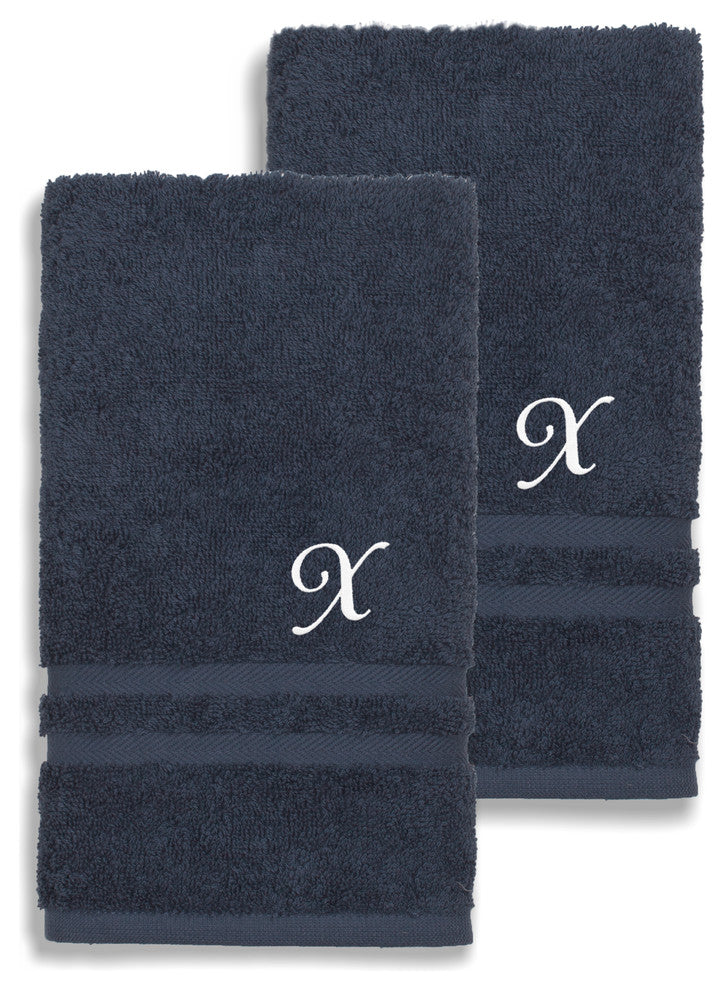 Denzi Hand Towels With Monogrammed Letter, Set of 2, X