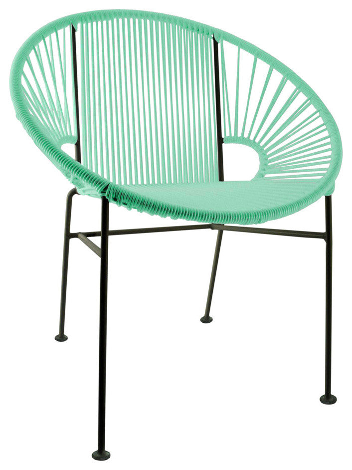 Concha Indoor/Outdoor Handmade Dining Chair, Mint Weave, Black Frame