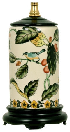 Floral Bird Motif Porcelain Vase Table Lamp 15"