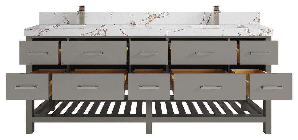 Parker 84" Double Sink Bath Vanity, Elephant Skin Gray 2" Viola Brown