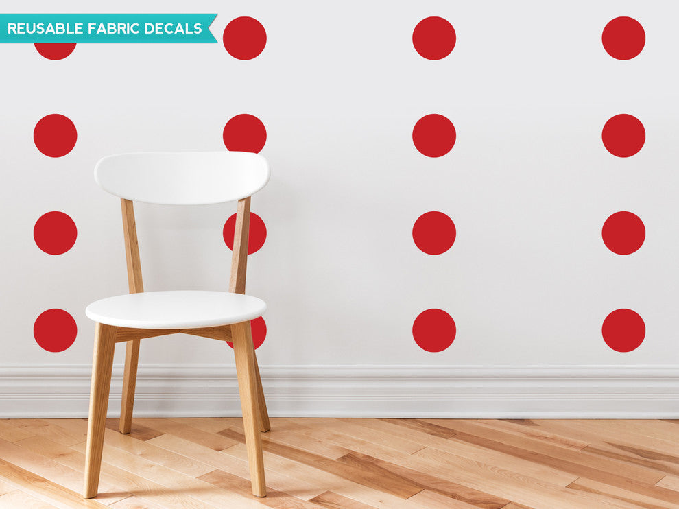 Polka Dot Fabric Wall Decals, Set of 48, 4" Polka Dots, Red