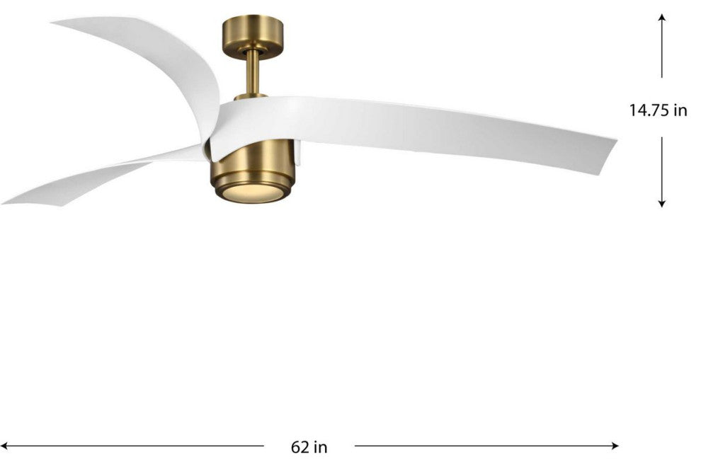 Insigna Collection 60-in 3-Blade Vintage Brass Ceiling Fan w Matte White Blades