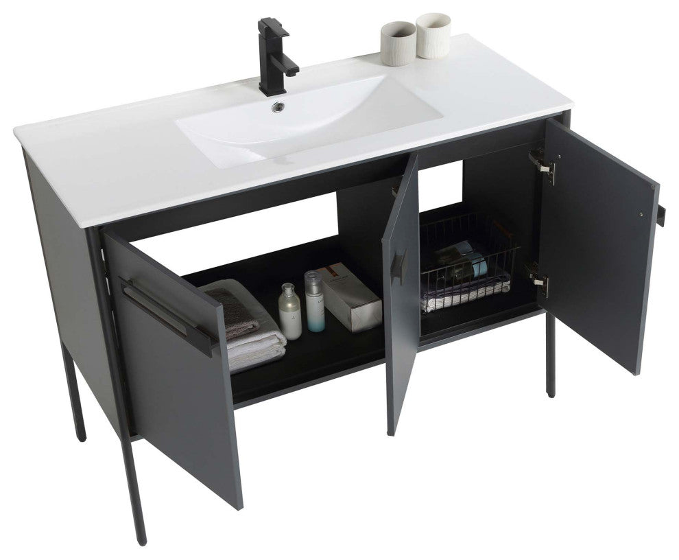 Oakville Bath Vanity, Ceramic Sink, Onix Grey, 42 Inch, Black Hardware