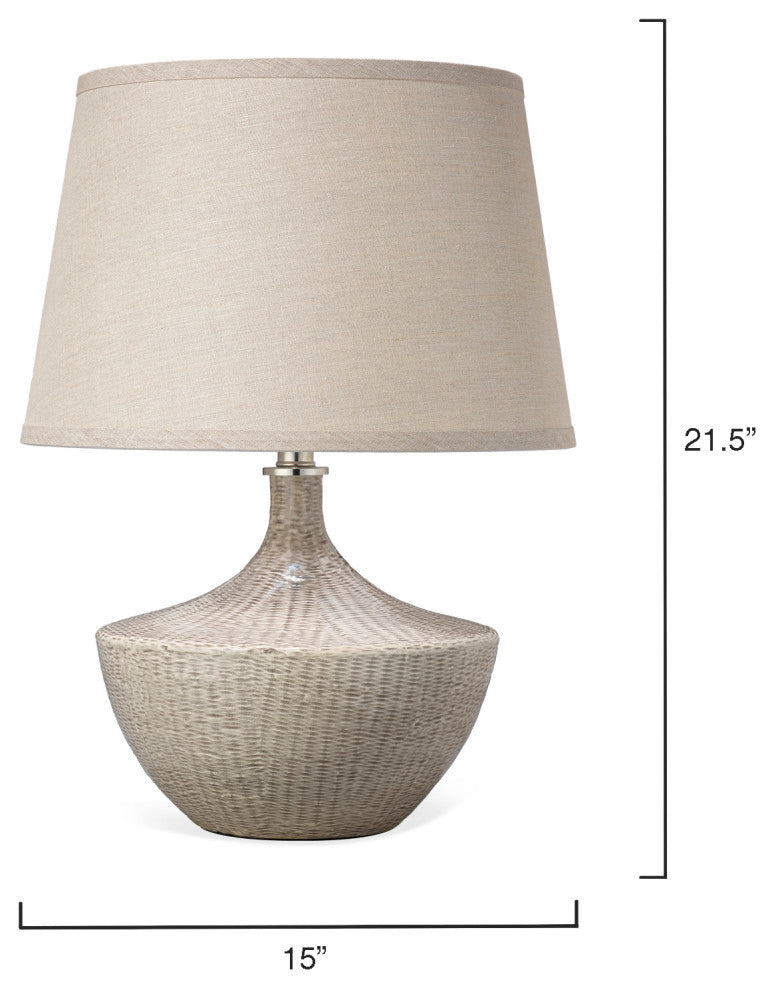 Basketweave Table Lamp, Off White Ceramic With Medium Open Cone Shade