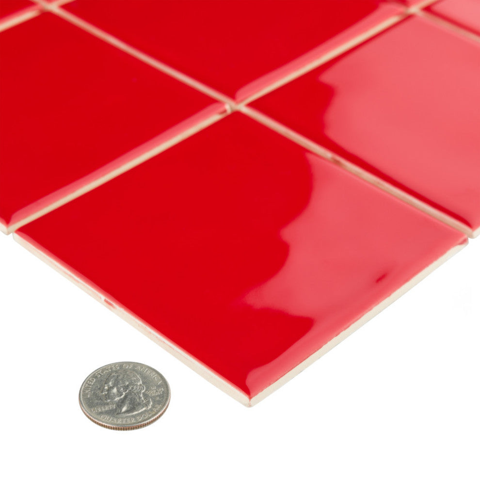Twist Square Ceramic Mosaic Tile, Red Cherry