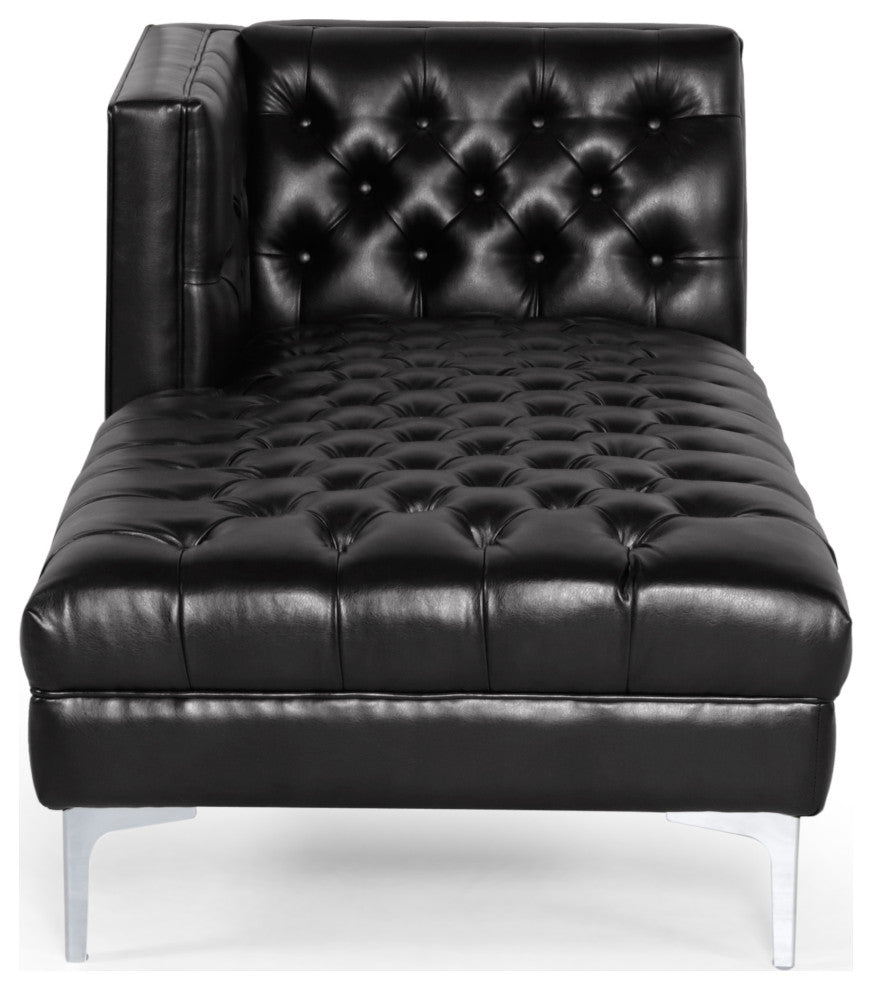 Bluffton Contemporary Tufted One Armed Chaise Lounge, Midnight + Silver