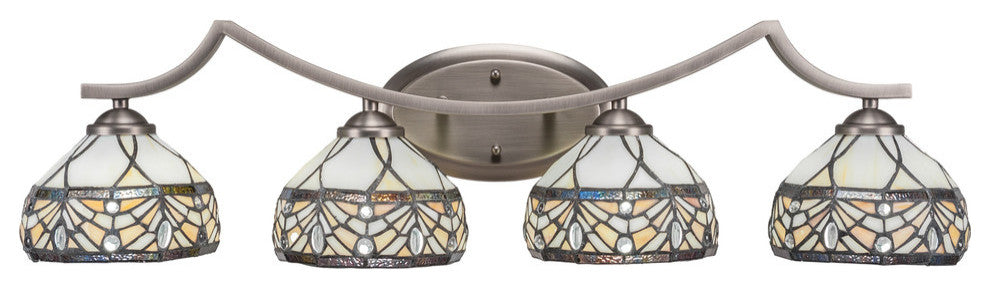 Zilo 4 Light Bath Bar, Graphite Finish, 7" Royal Tiffany Glass