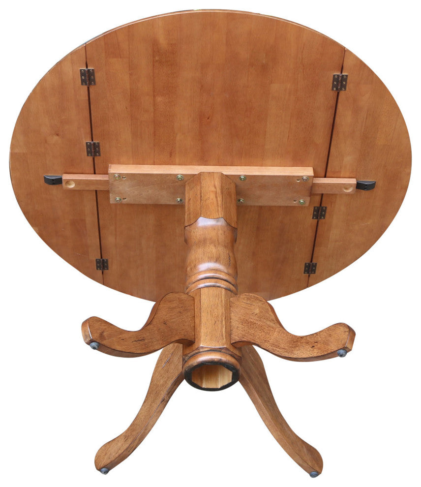 42" Round Dual Drop Leaf Pedestal Table, Distressed Oak